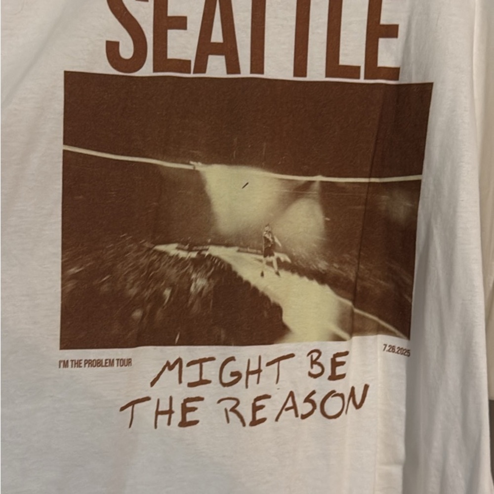 Gildan White and Brown Graphic Long Sleeve Tee